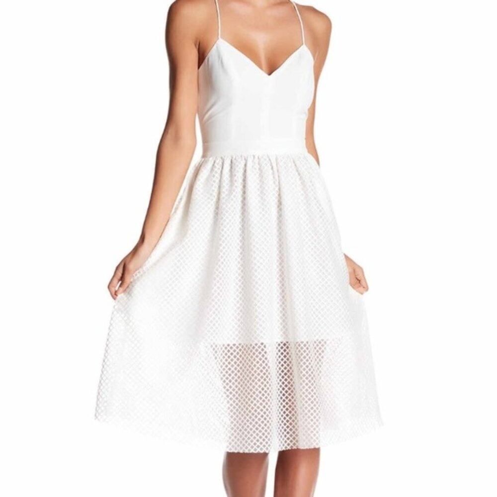 NWT NBD Into The Deep White Grid Midi Dress Small